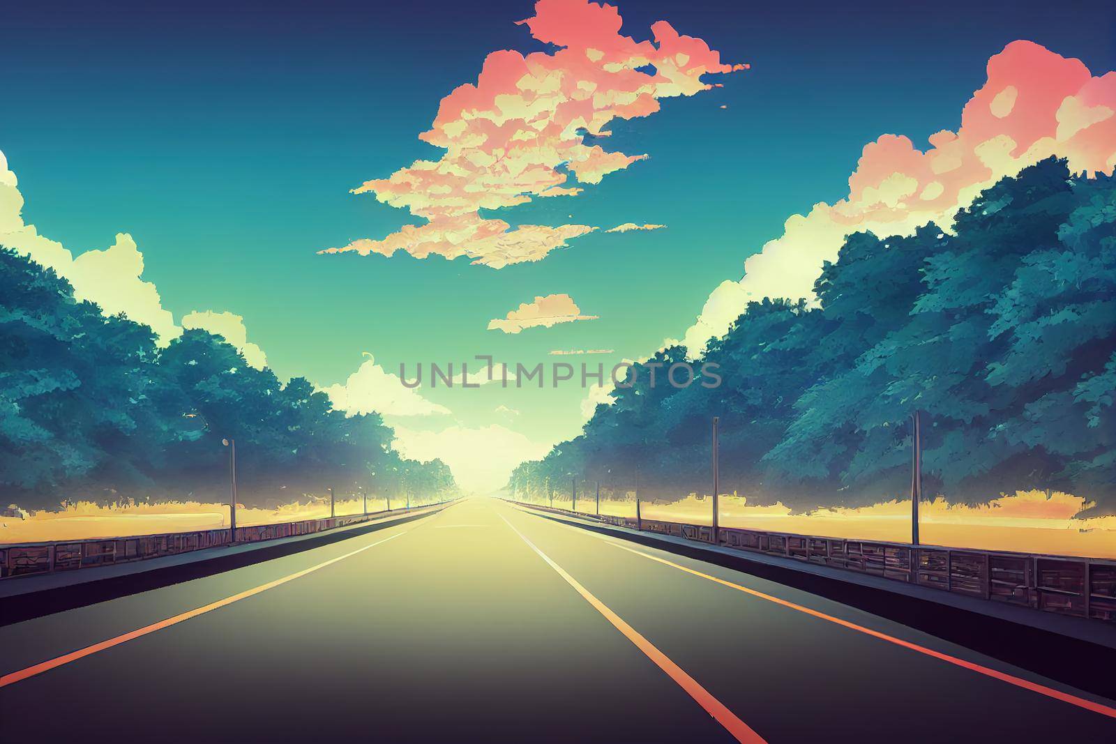 Highway toll gate Anime style illustration composition by 2ragon