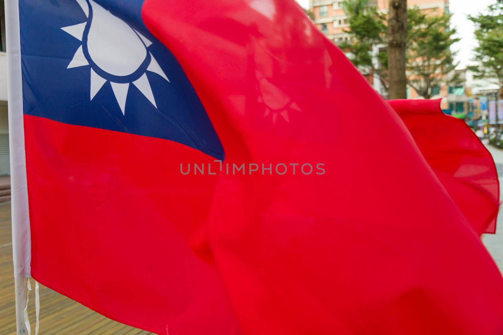 Taiwan Republic of China flags blowing in wind