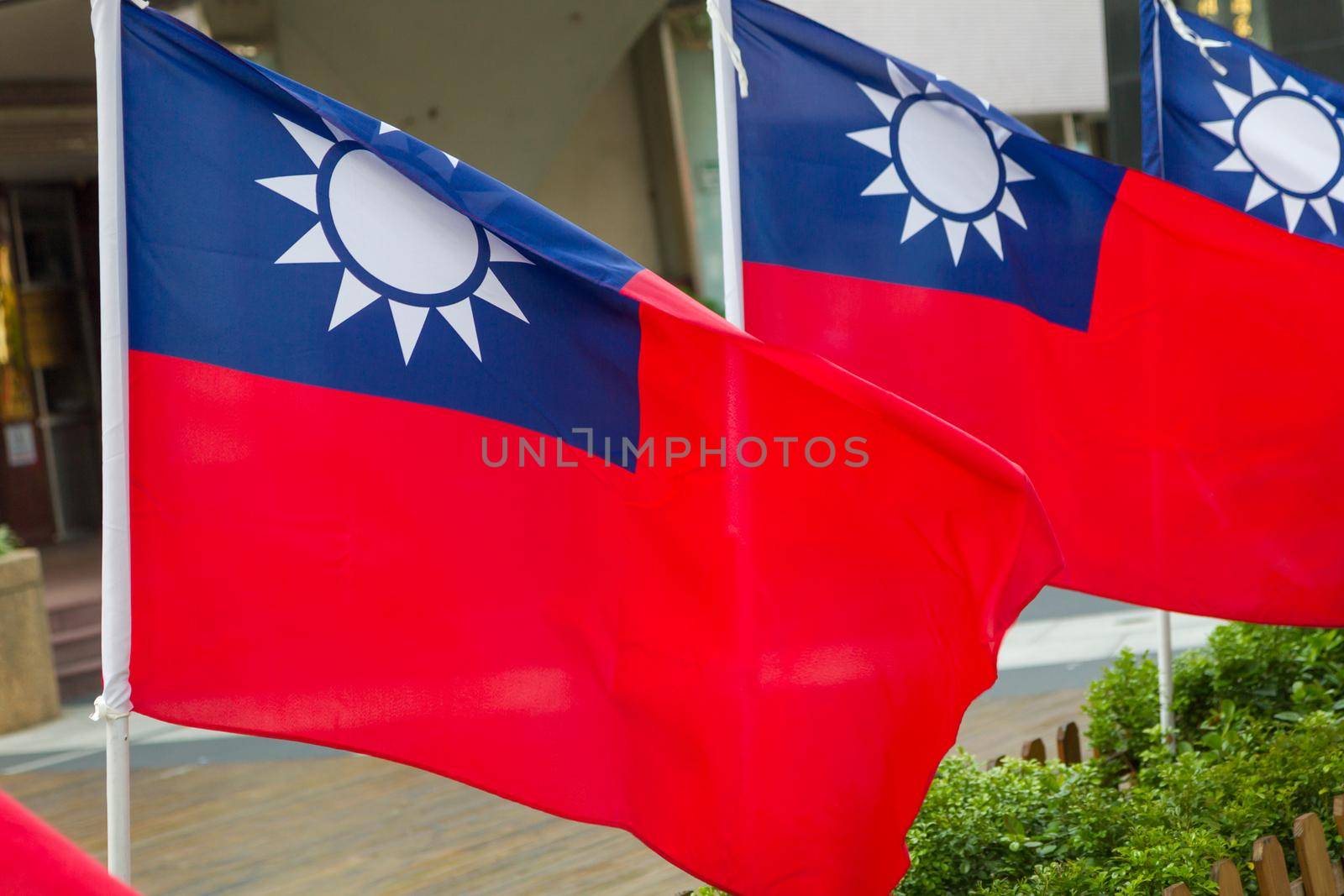 Taiwan Republic of China flags blowing in wind