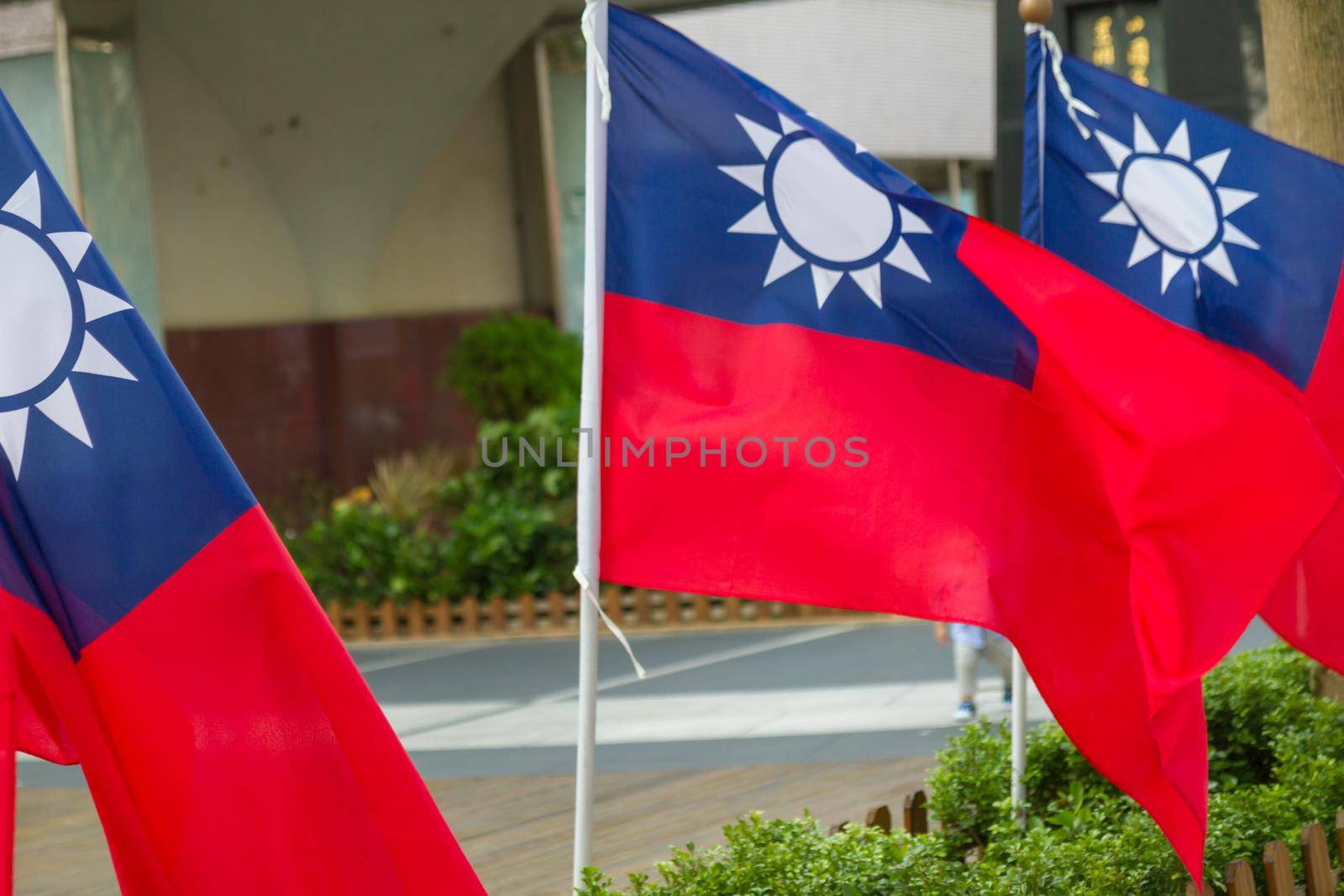 Taiwan Republic of China flags blowing in wind