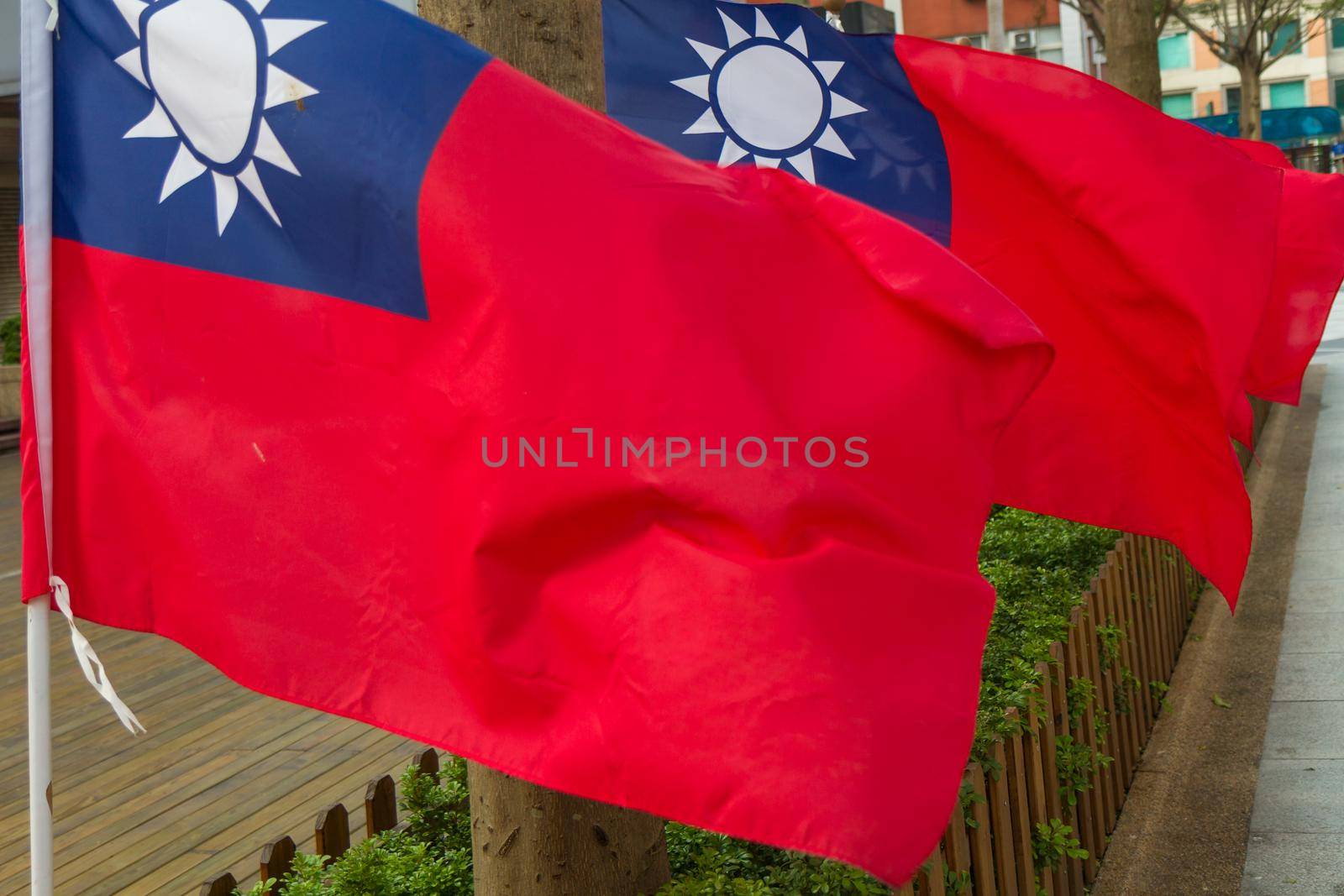 Taiwan Republic of China flags blowing in wind