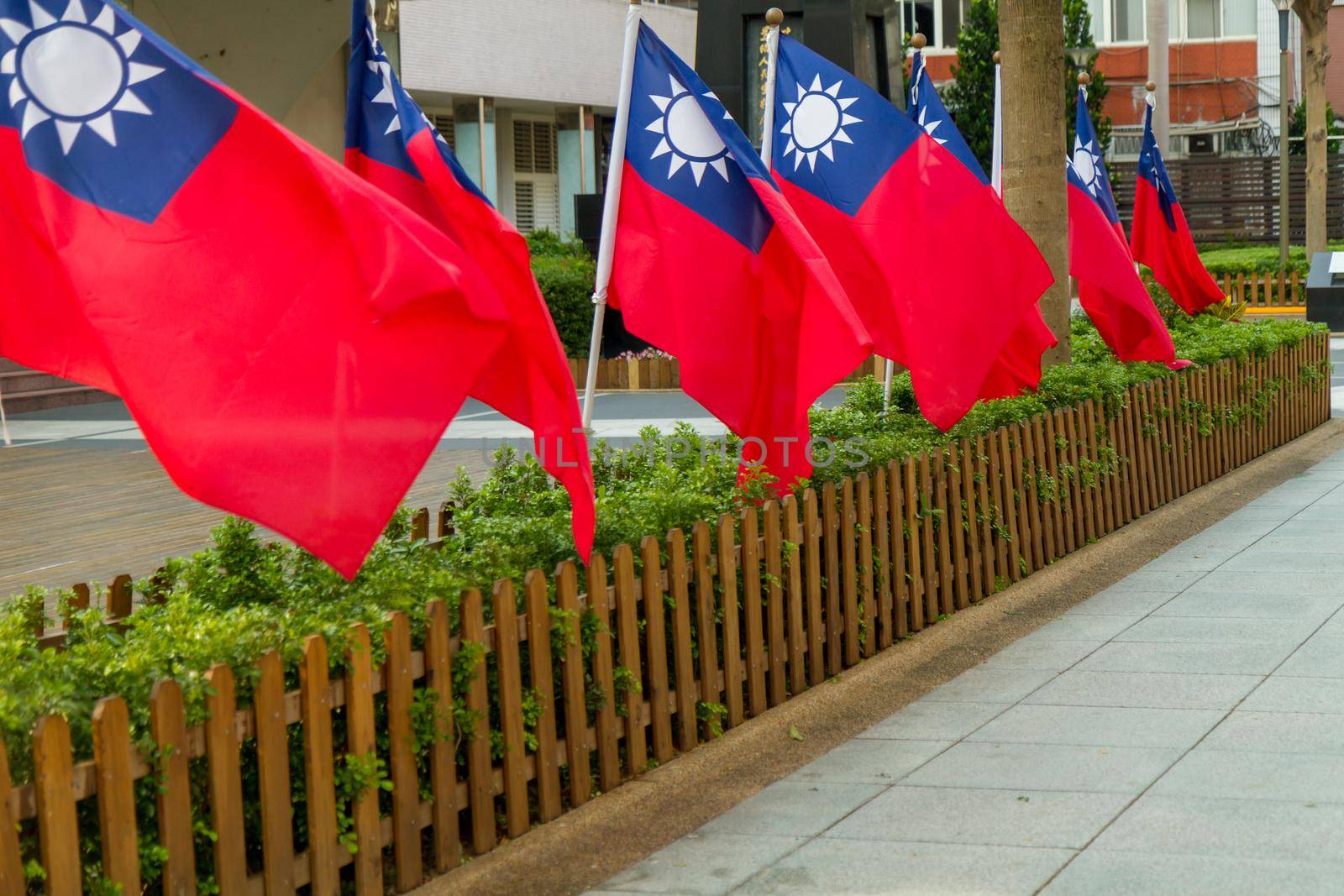 Taiwan Republic of China flags blowing in wind