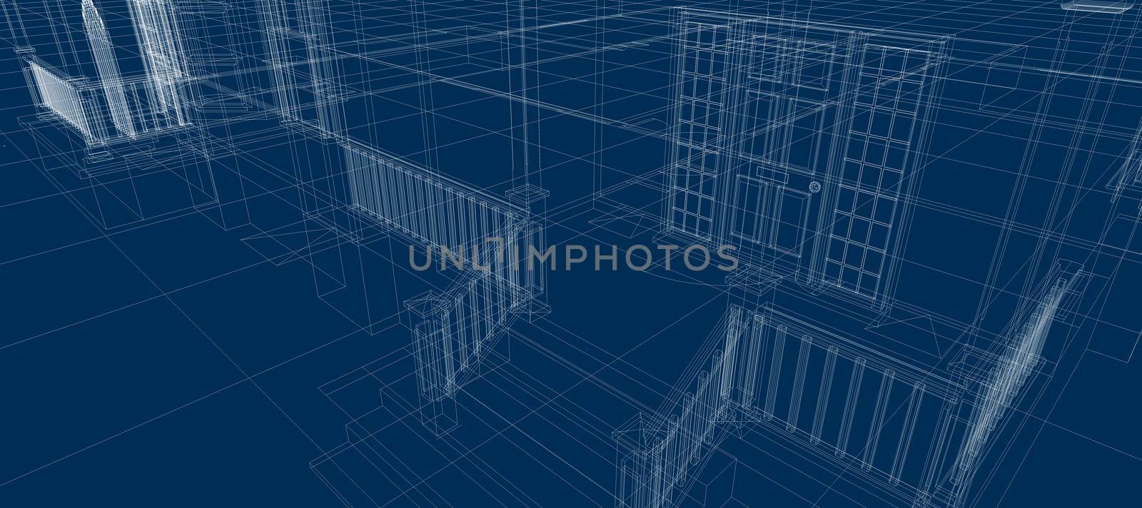 Smart house automation system digital door entrance intelligent technology abstract background architecture 3d wireframe construction on blue background by Petrichor