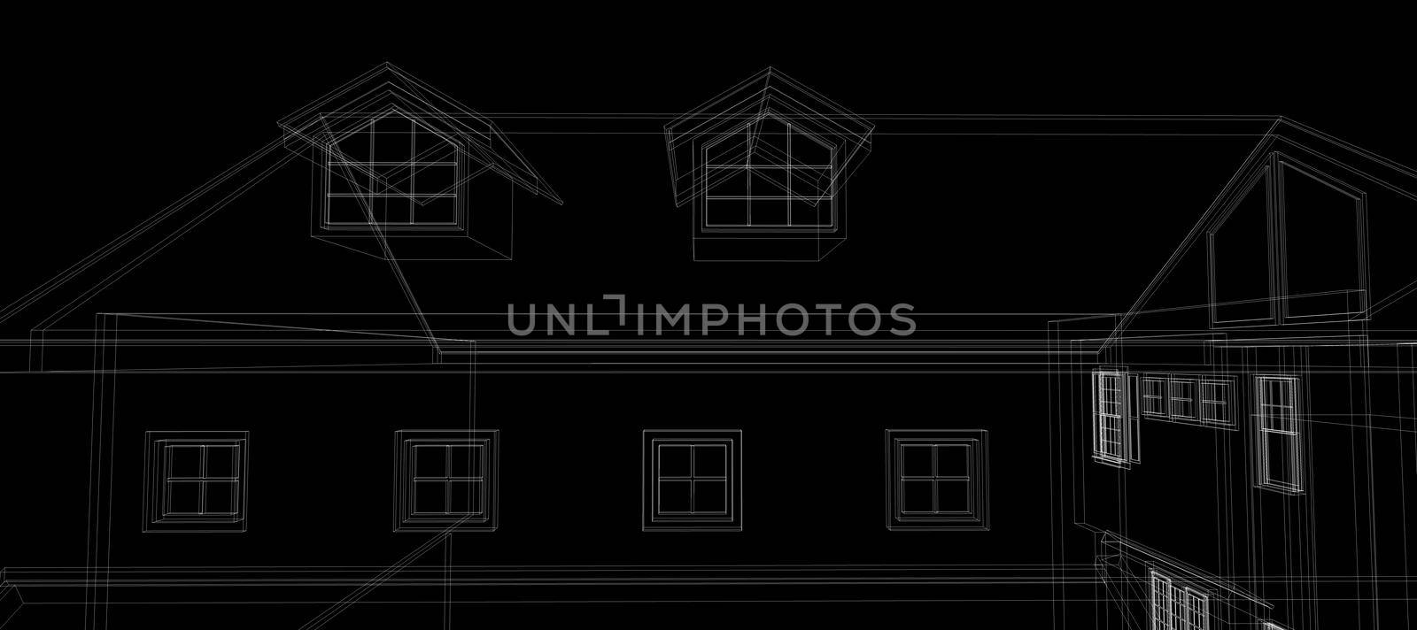 Smart house automation system digital intelligent technology abstract background architecture 3d wireframe construction on black background by Petrichor