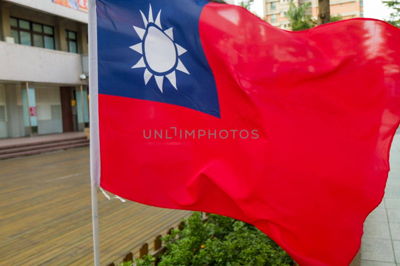 Taiwan Republic of China flags blowing in wind