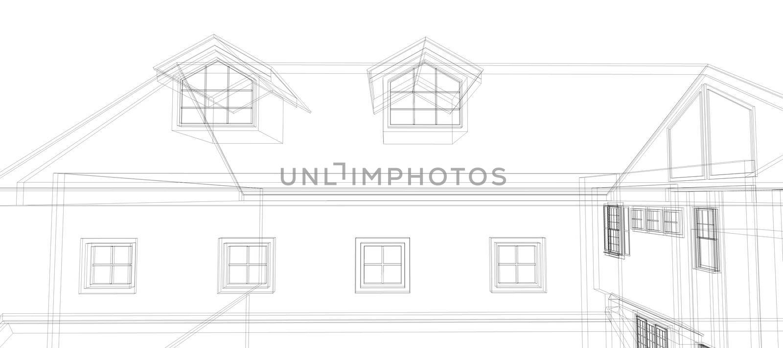 Smart house automation system digital intelligent technology abstract background architecture 3d wireframe construction on white background