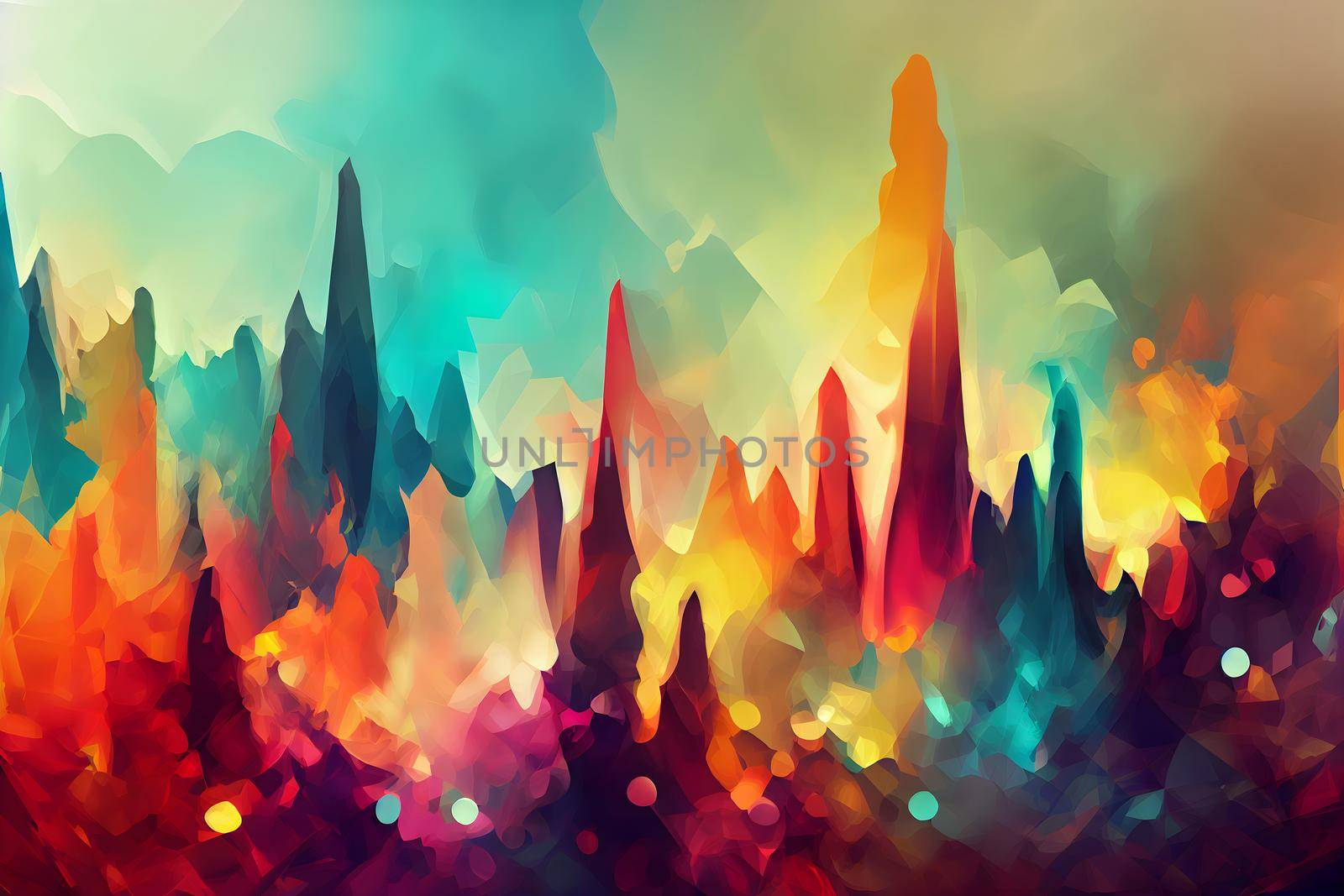 abstract flat background with colorful painted spikes, neural network generated art. Digitally generated image. Not based on any actual scene or pattern.