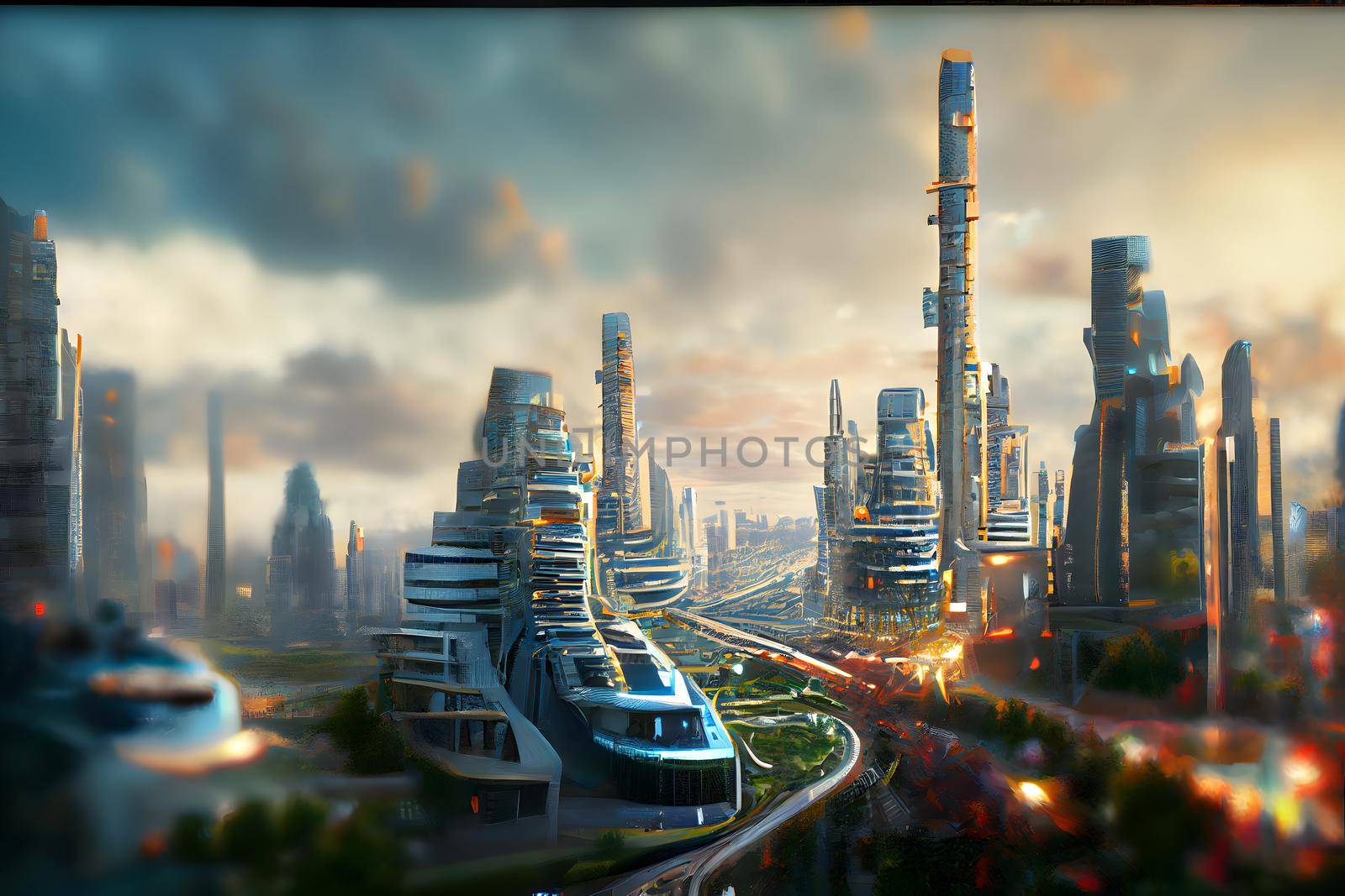 abstract futuristic utopian cityscape, neural network generated art by z1b
