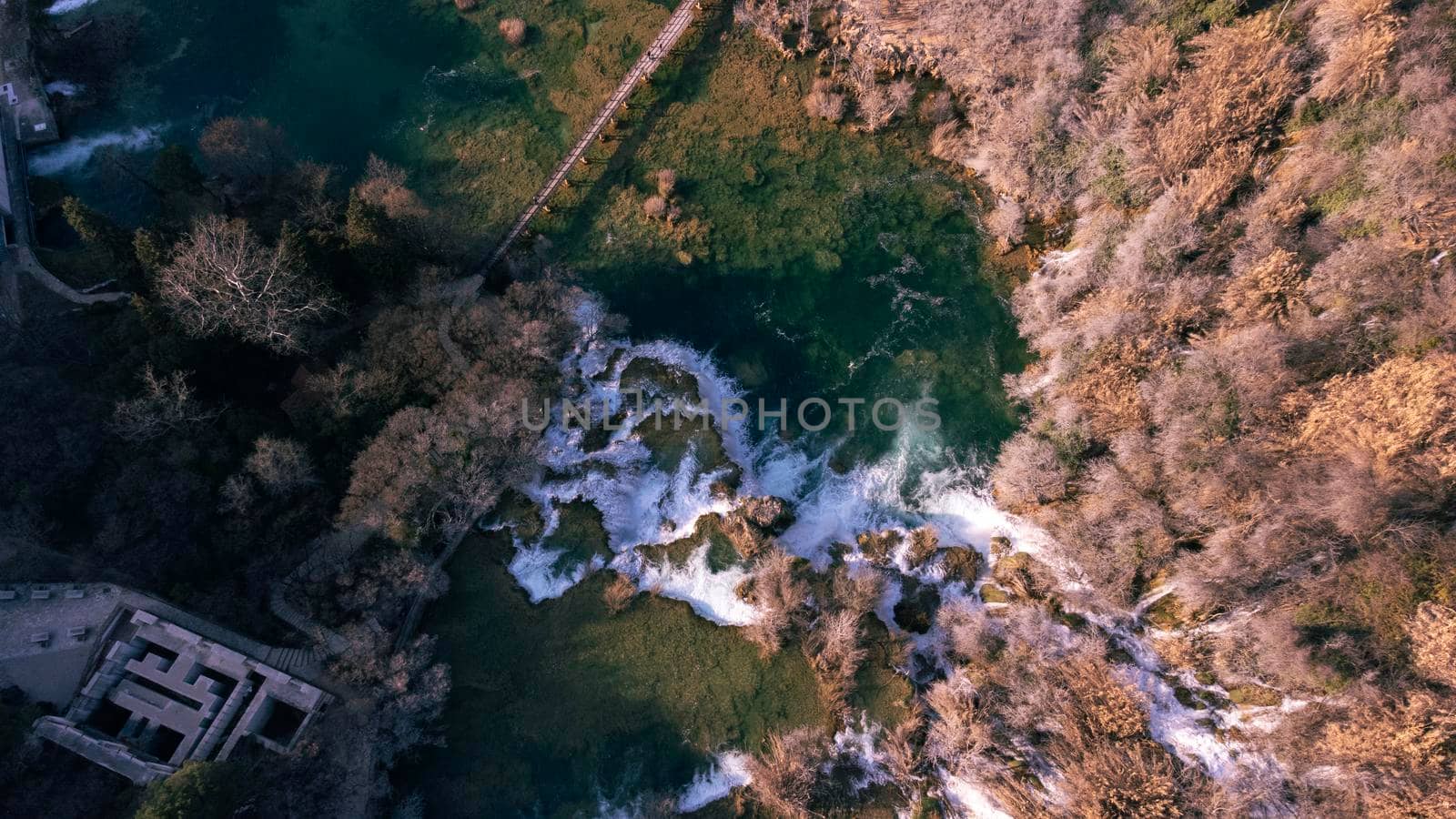 Aerial view of Skradinski Buk waterfall in Krka National Park, Croatia by StefanMal