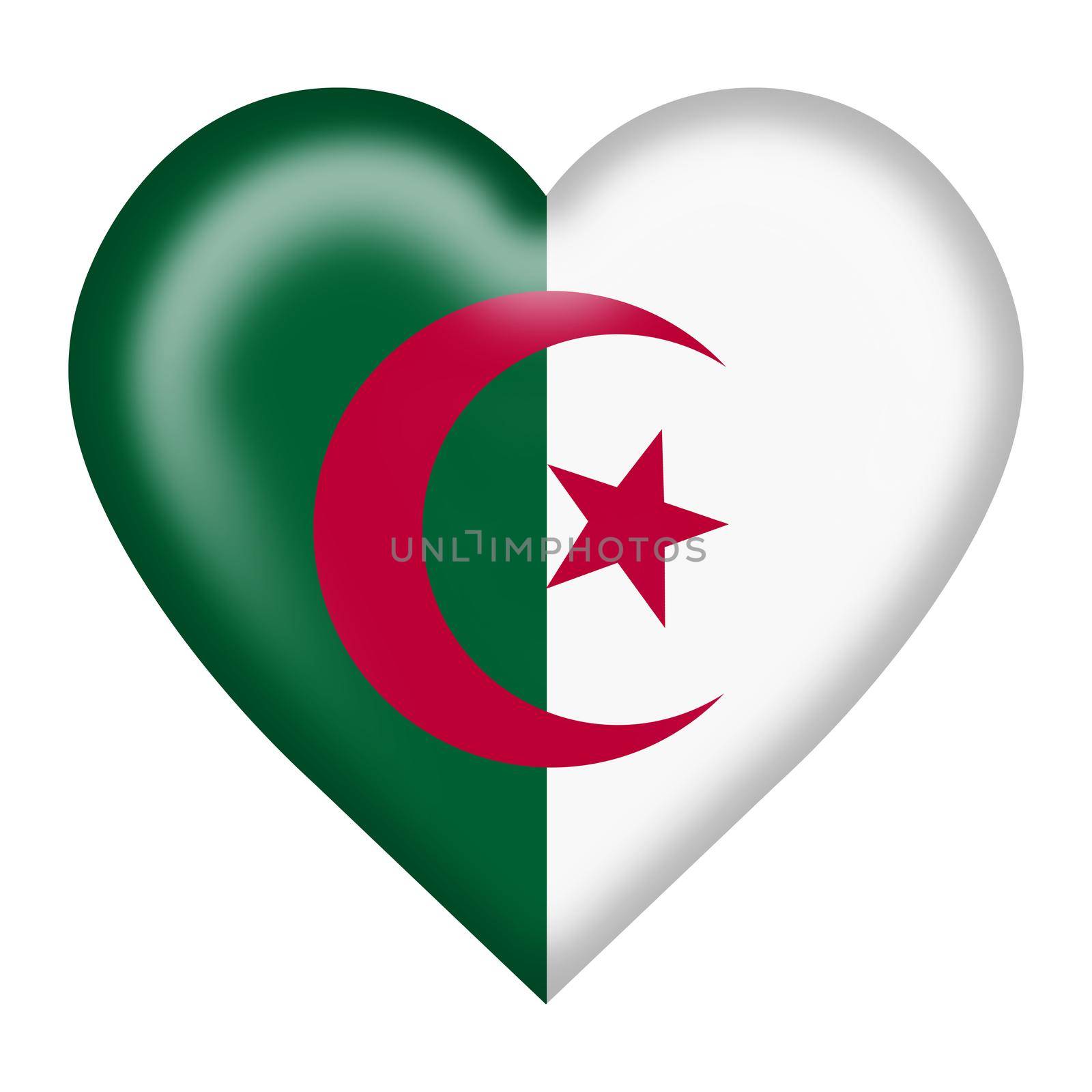 An Algeria flag heart button isolated on white with clipping path