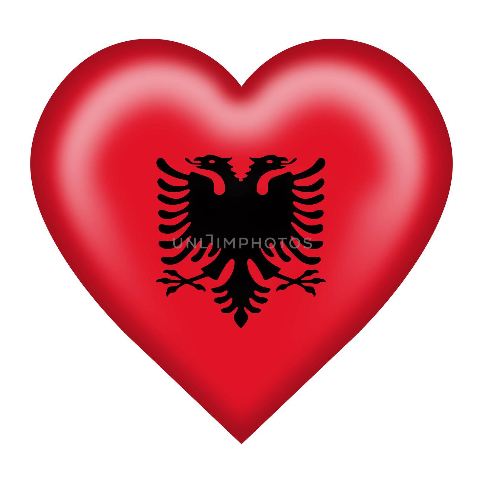 An Albania flag heart button isolated on white with clipping path