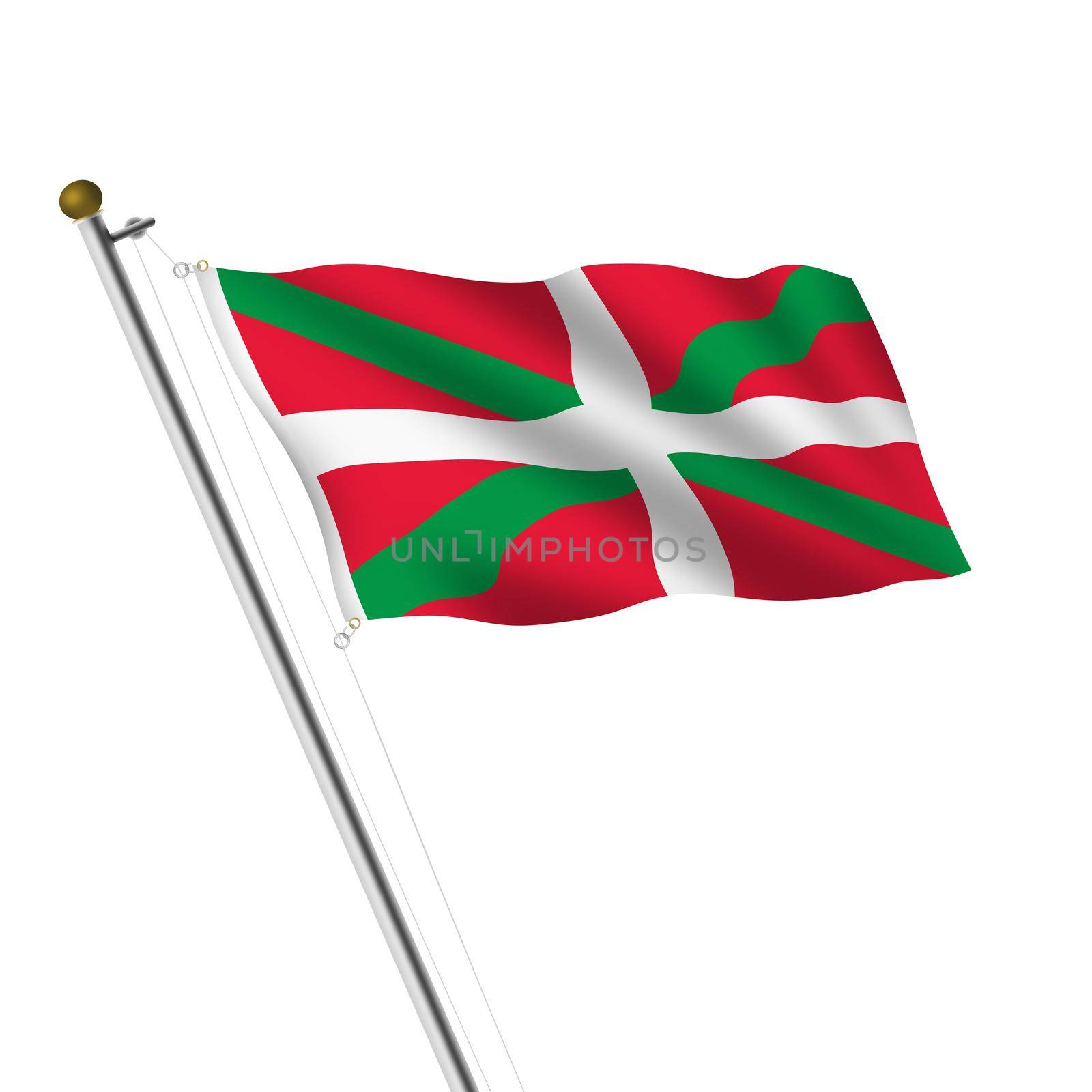 Basque Lands Flagpole 3d illustration on white with clipping path