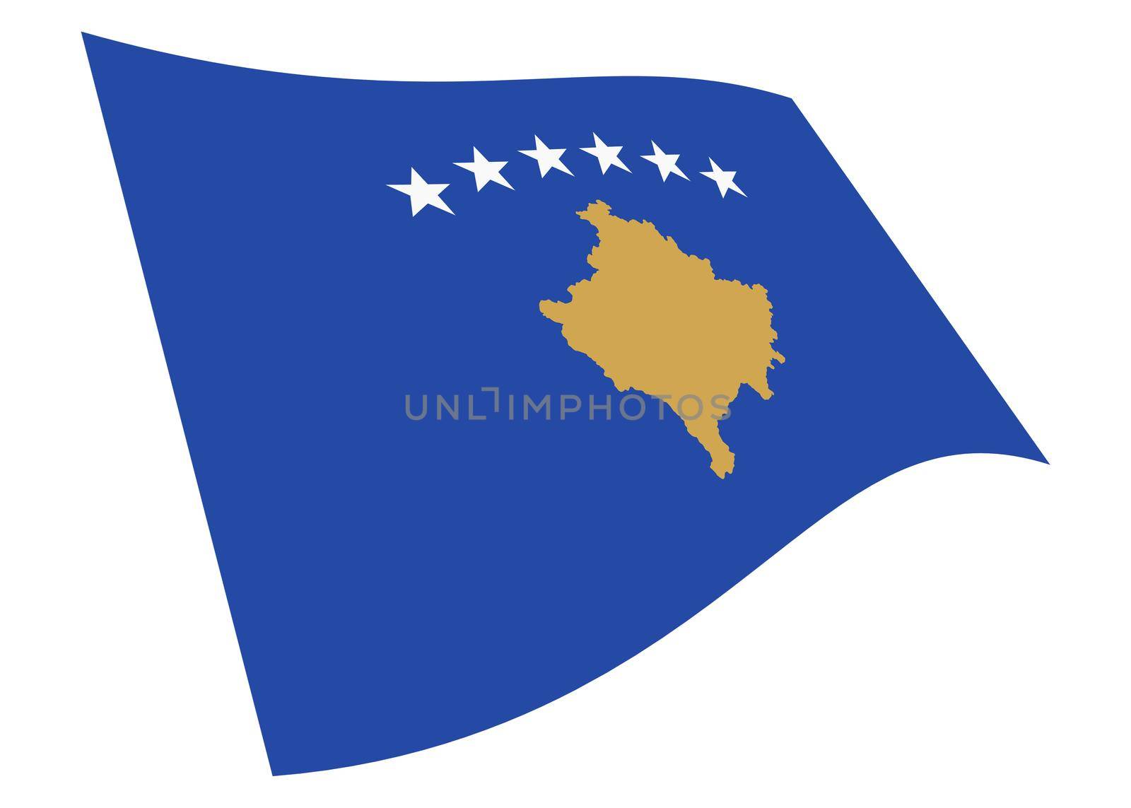 A Kosovo waving flag 3d illustration isolated on white with clipping path