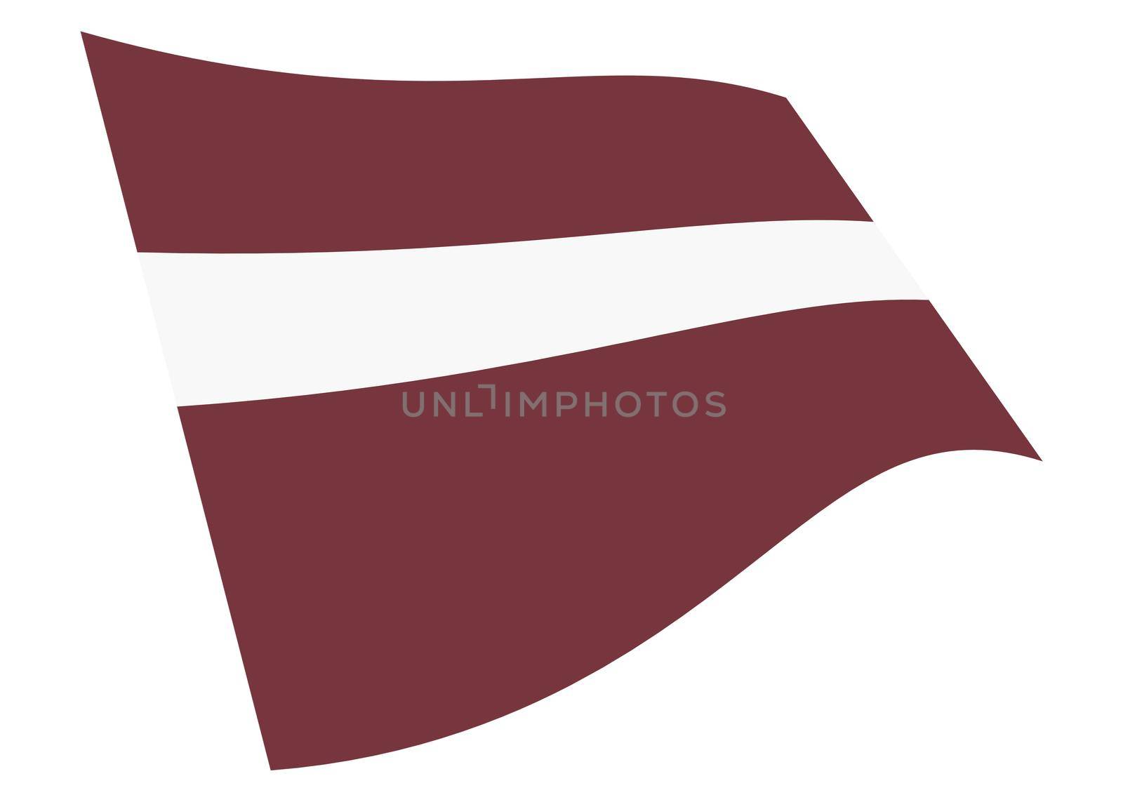 A Latvia waving flag 3d illustration isolated on white with clipping path