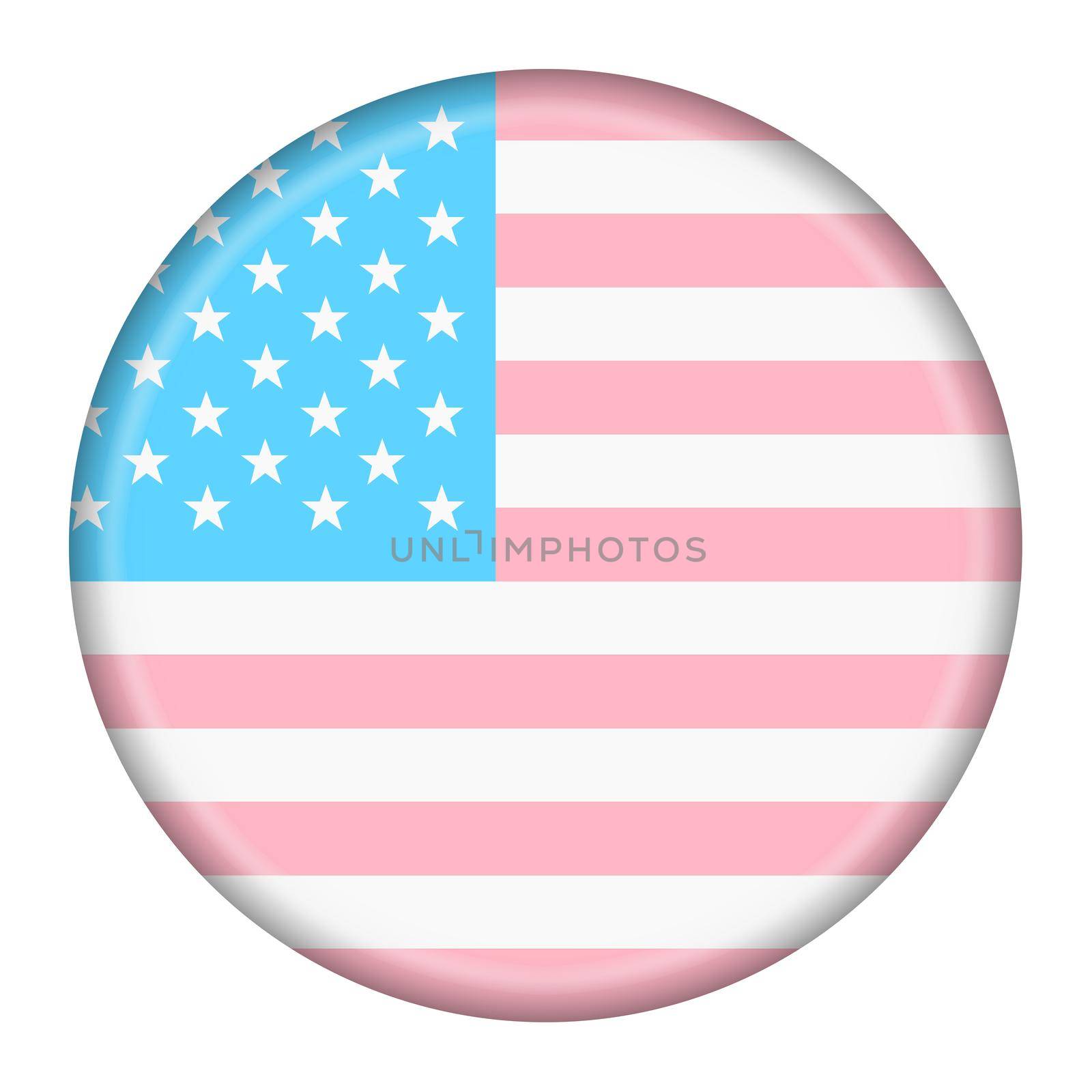 A USA trans gender flag button isolated on white with clipping path 3d illustration