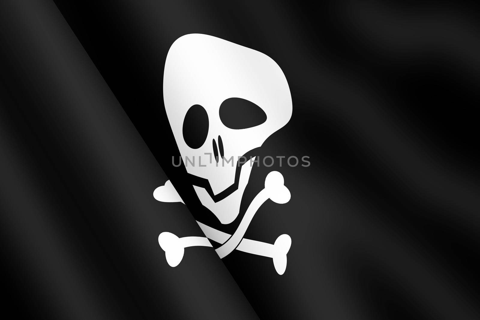A Jolly Roger skull and cross bones pirate flag waving flag 3d illustration wind ripple