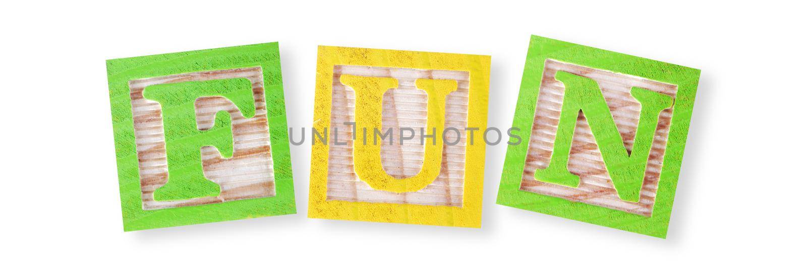 A Fun concept with childs wood blocks on white with clipping path to remove shadow