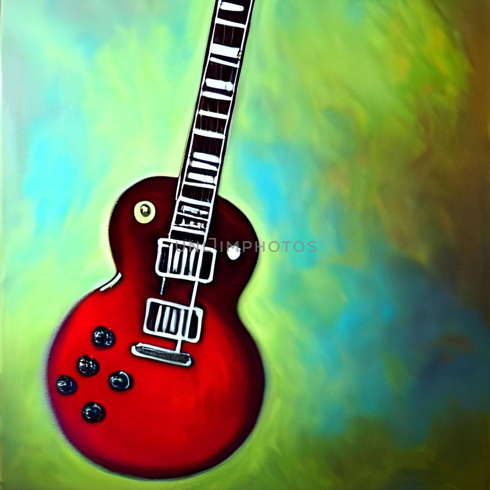 Legendary guitar photoshop painting, with multicolored fantasy background. guitar background good for content background