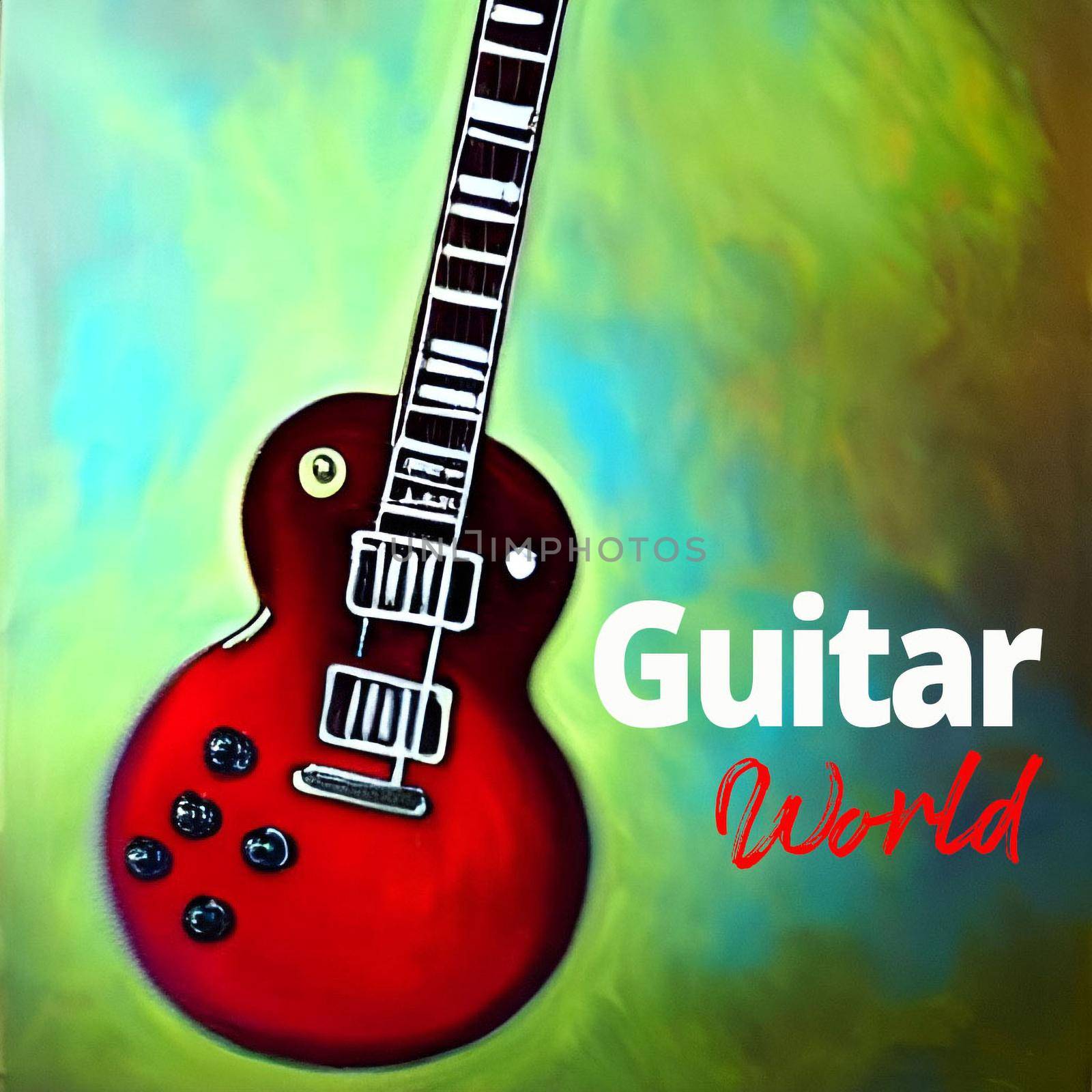 Legendary guitar photoshop painting, with multicolored fantasy background. guitar background good for content background