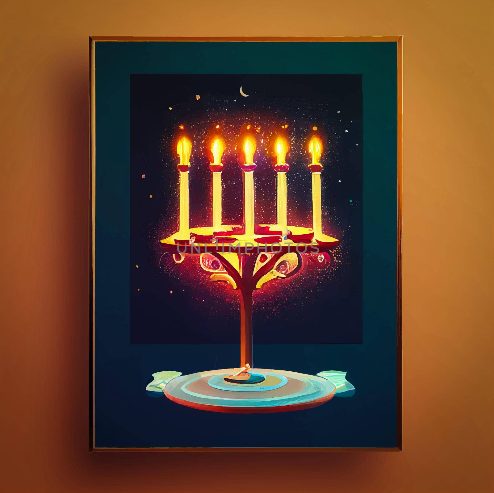illustration of jewish holiday Hanukkah background with menorah and burning candles. Hanukkah celebration. by JpRamos