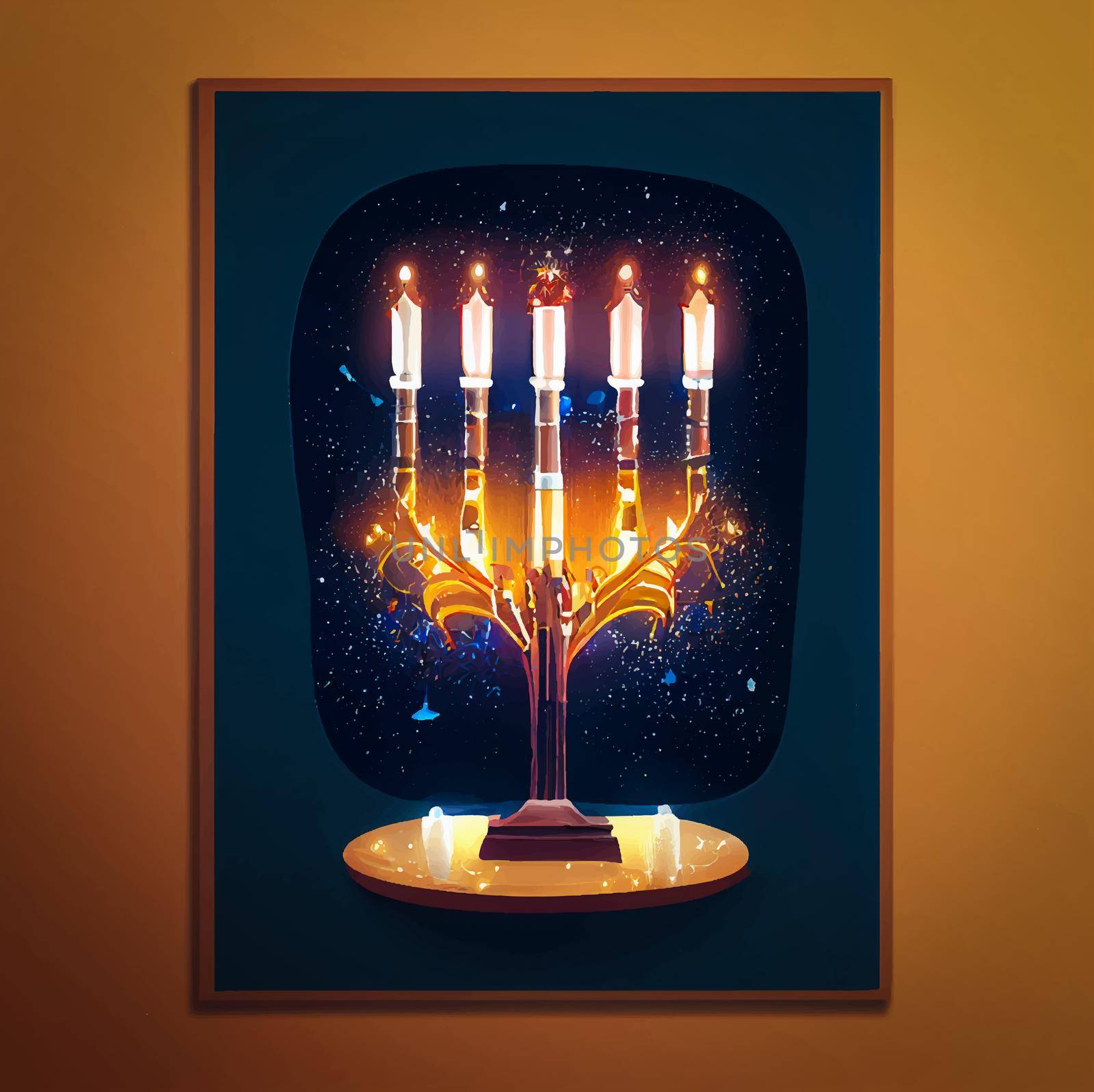 illustration of jewish holiday Hanukkah background with menorah and burning candles. Hanukkah celebration