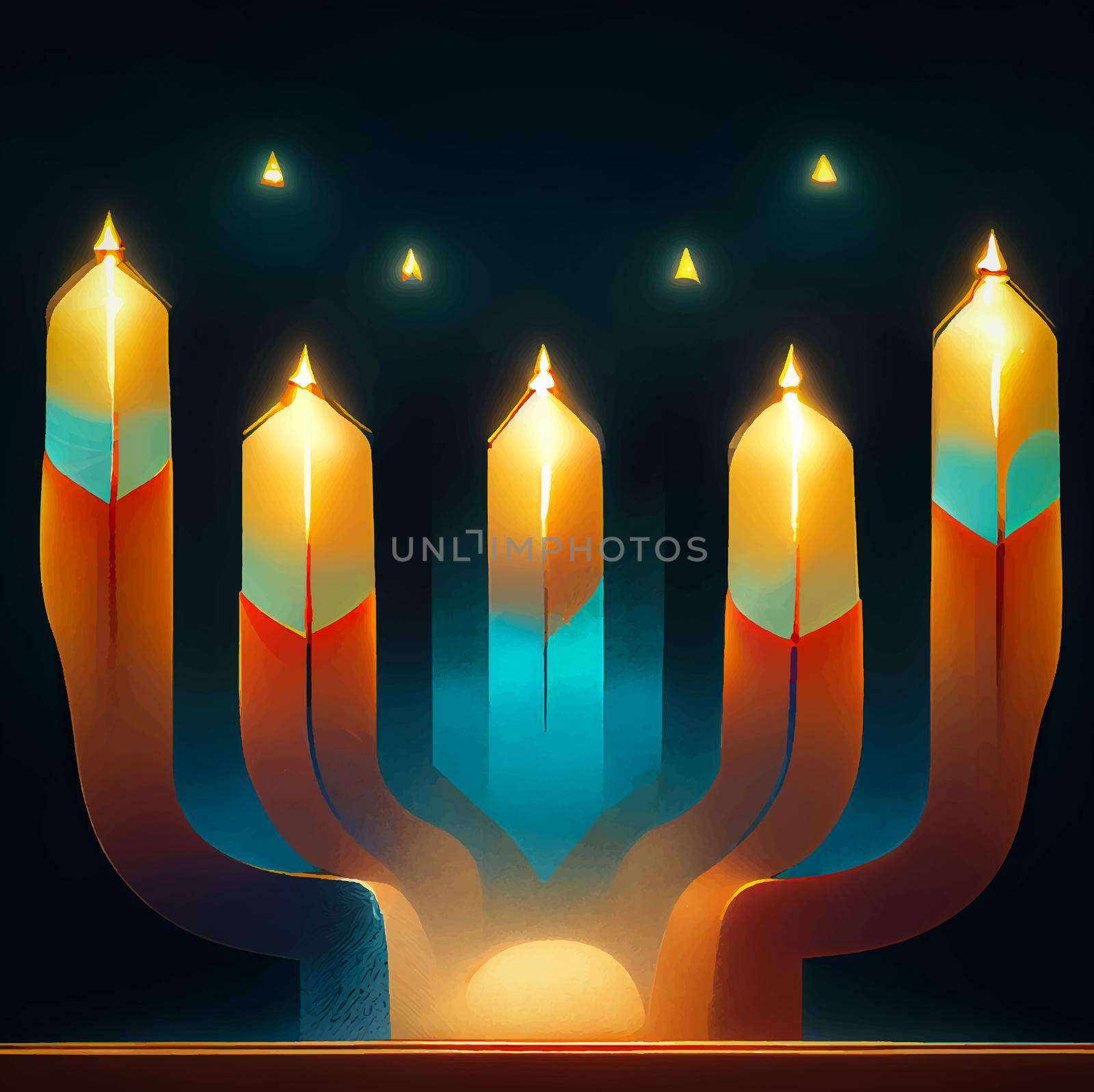 illustration of jewish holiday Hanukkah background with menorah and burning candles. Hanukkah celebration