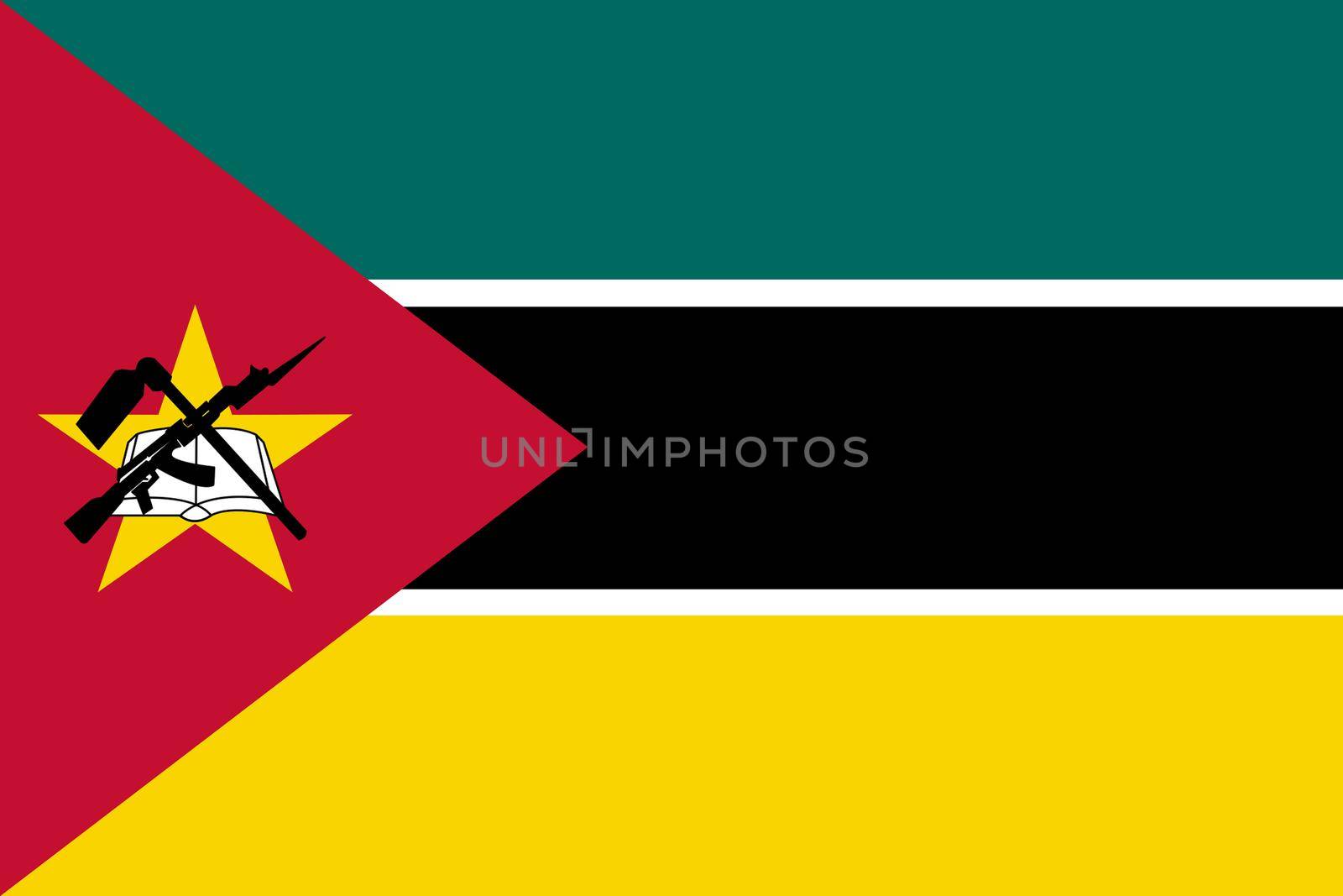 A Mozambique flag background illustration red green black yellow white