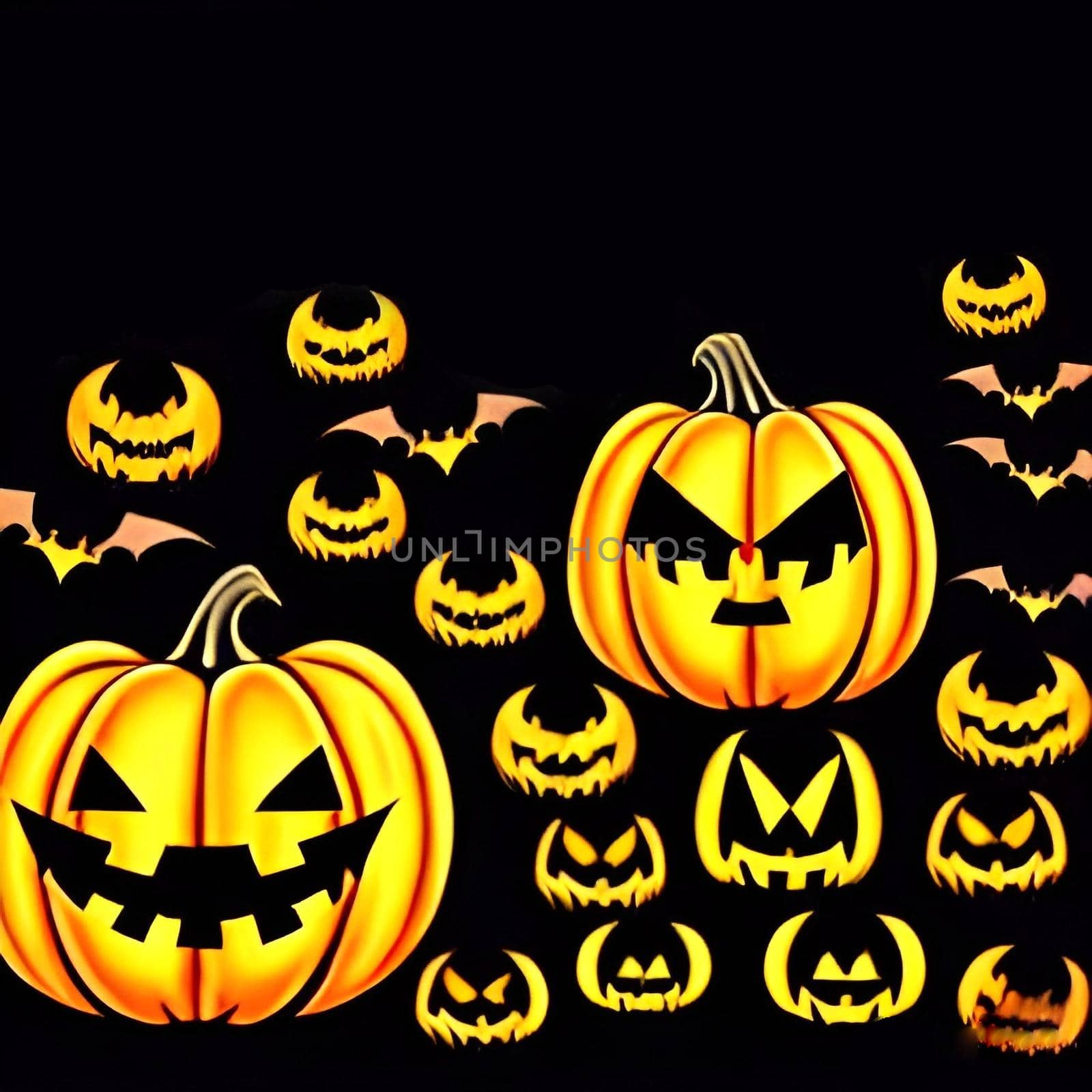 Spooky scary Halloween images and pictures with pumpkins, illustration for multimedia content or halloween card.