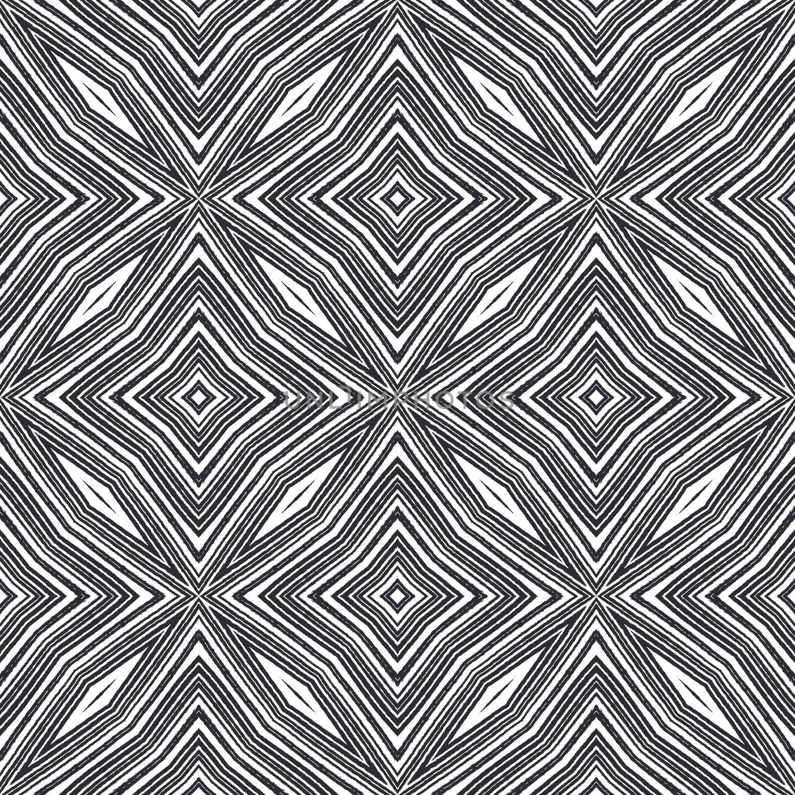 Chevron stripes design. Black symmetrical kaleidoscope background. Textile ready lively print, swimwear fabric, wallpaper, wrapping. Geometric chevron stripes pattern.