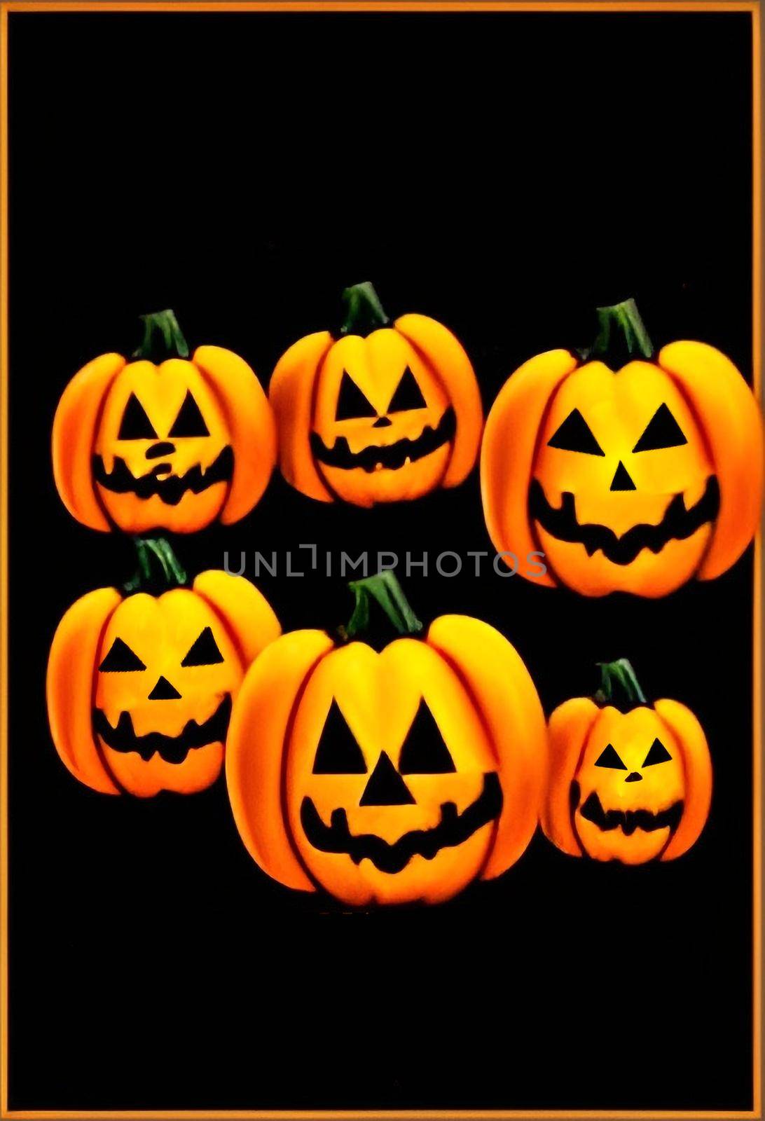 Spooky scary Halloween images and pictures with pumpkins, illustration for multimedia content or halloween card.