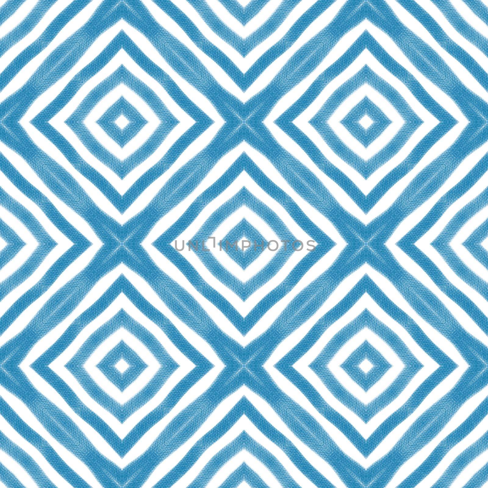 Arabesque hand drawn pattern. Blue symmetrical by beginagain