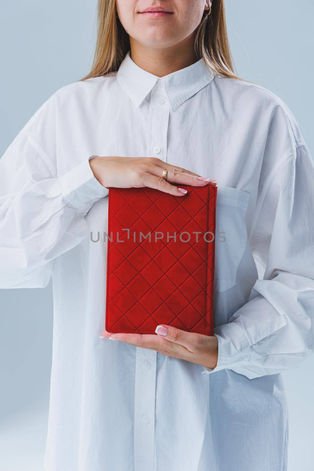 Red notebook for business notes. Women's case notebook