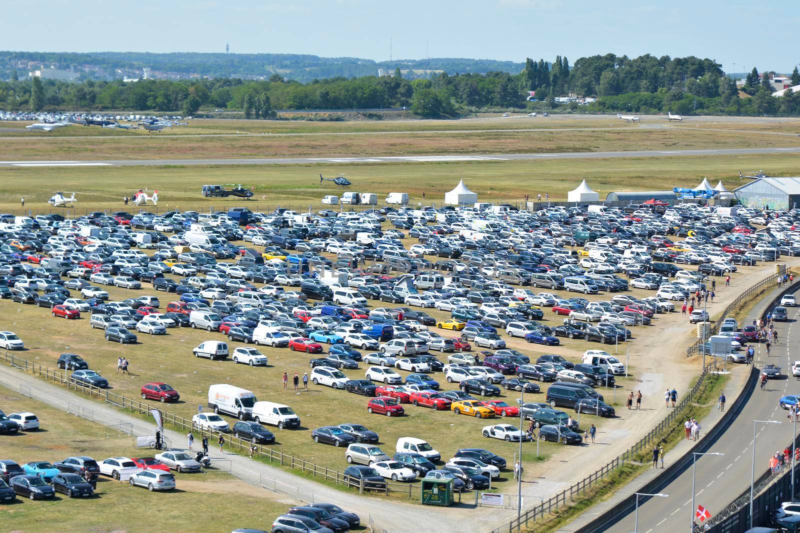 LE MANS - FRANCE, JUNE 17, 2017: Mans cars in the parking station view from above