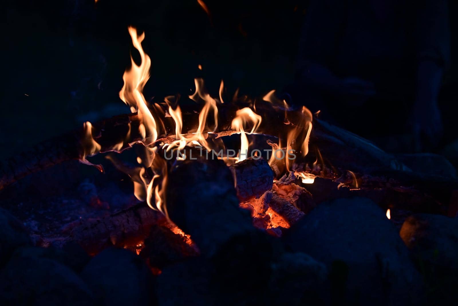 Campfire at night as a close-up