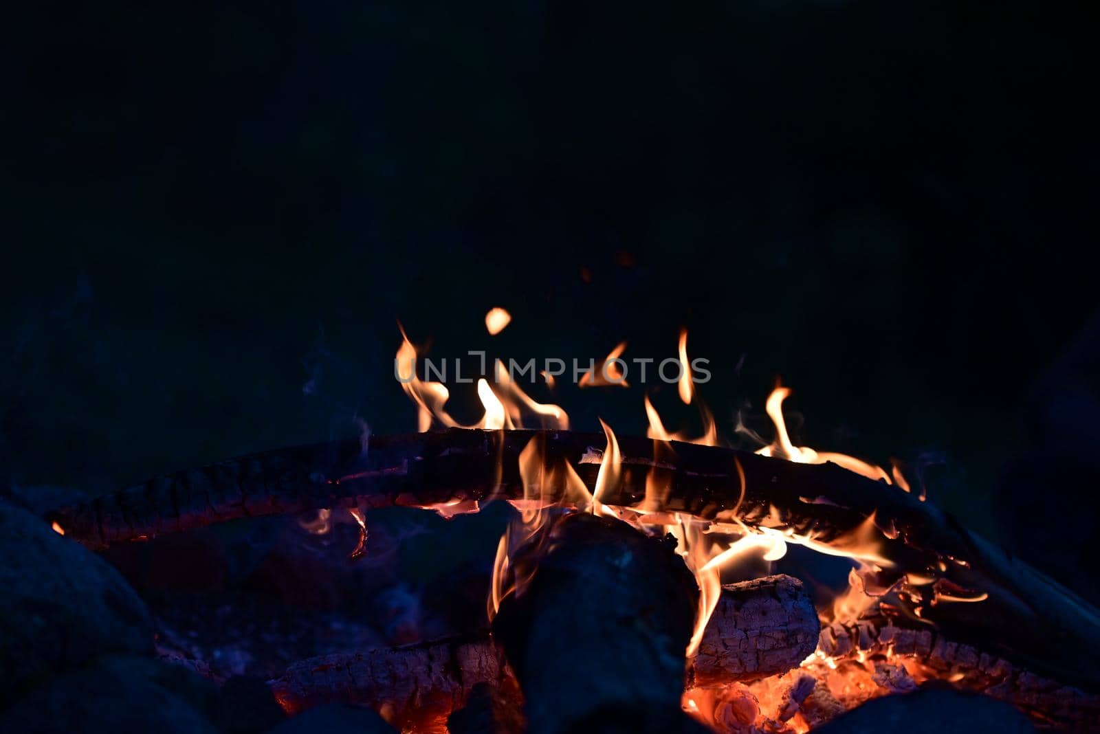 Campfire at night as a close-up