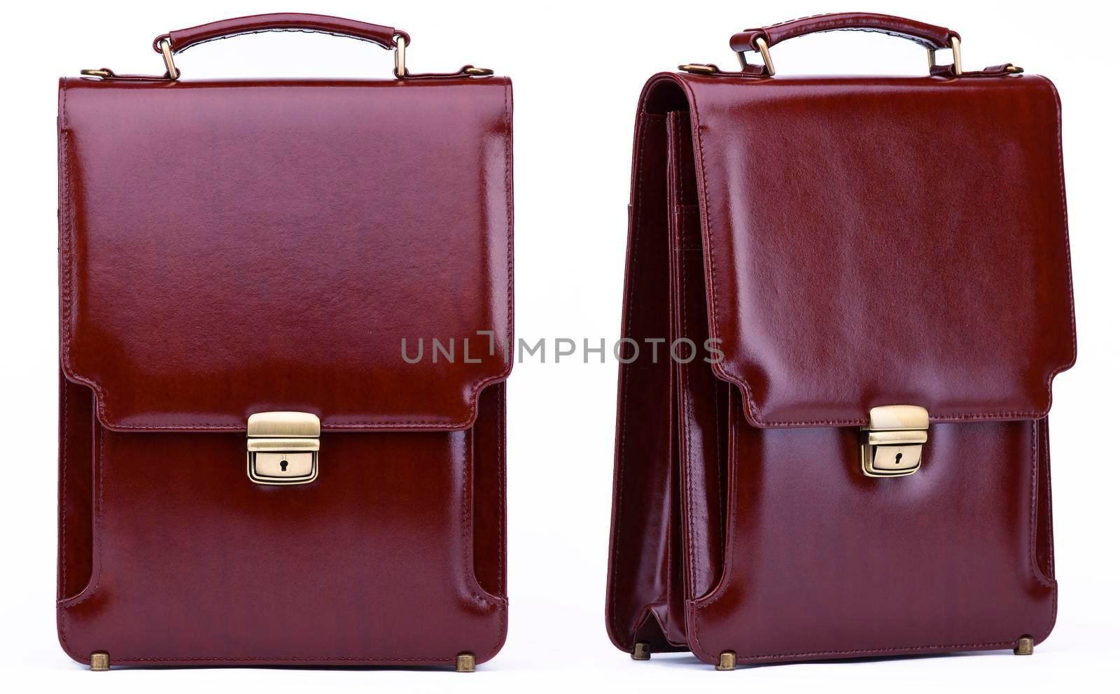 Brown natural leather case two view isolated