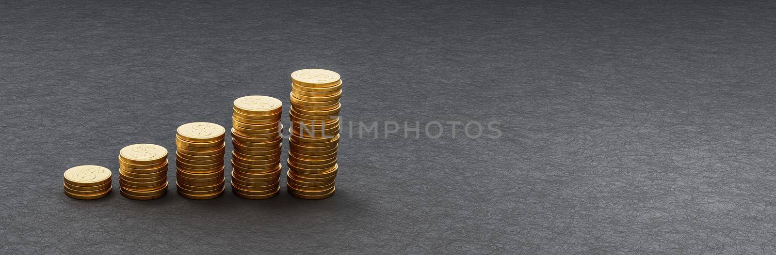 Rising Heaps of Coins on Dark Background with Copy Space by make