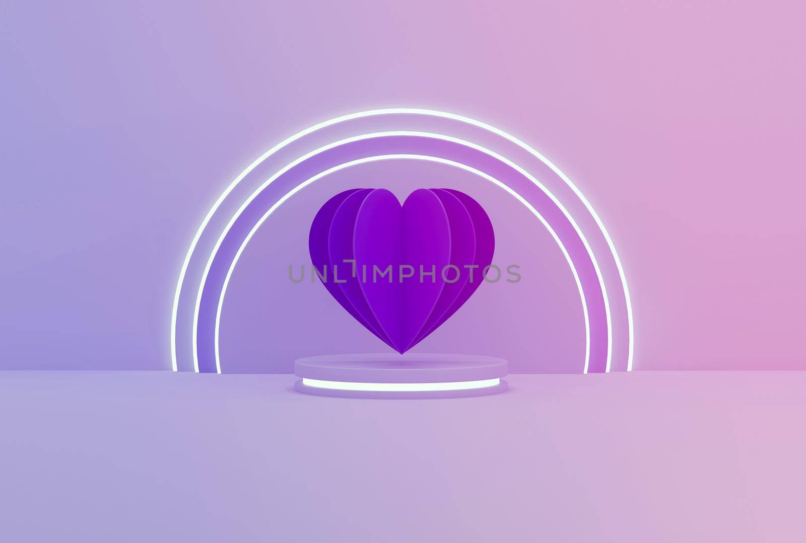 Paper heart on neon platform gradient background. by ImagesRouges