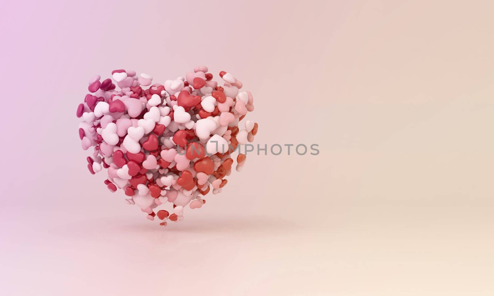 Heart full of hearts on summer gradient background. 3d rendering.