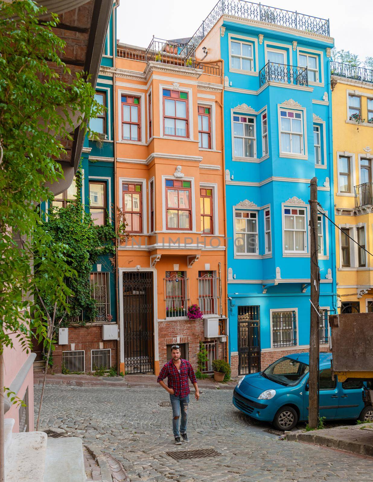 Balat district Istanbul Turkey July 2018, colorful homes and houses at the town by fokkebok