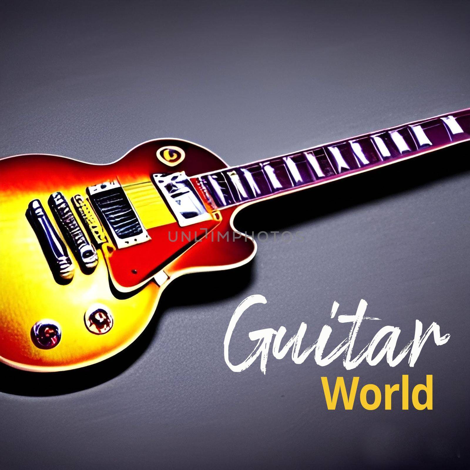 Legendary guitar photoshop painting, with multicolored fantasy background. guitar background good for content background