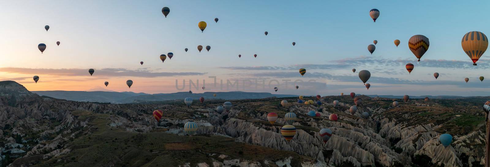 Turkey balloons Cappadocia Goreme Kapadokya , Sunrise in the mountains of Capadocia by fokkebok