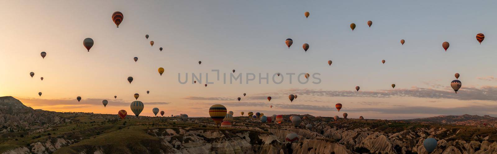 Turkey balloons Cappadocia Goreme Kapadokya , Sunrise in the mountains of Capadocia by fokkebok