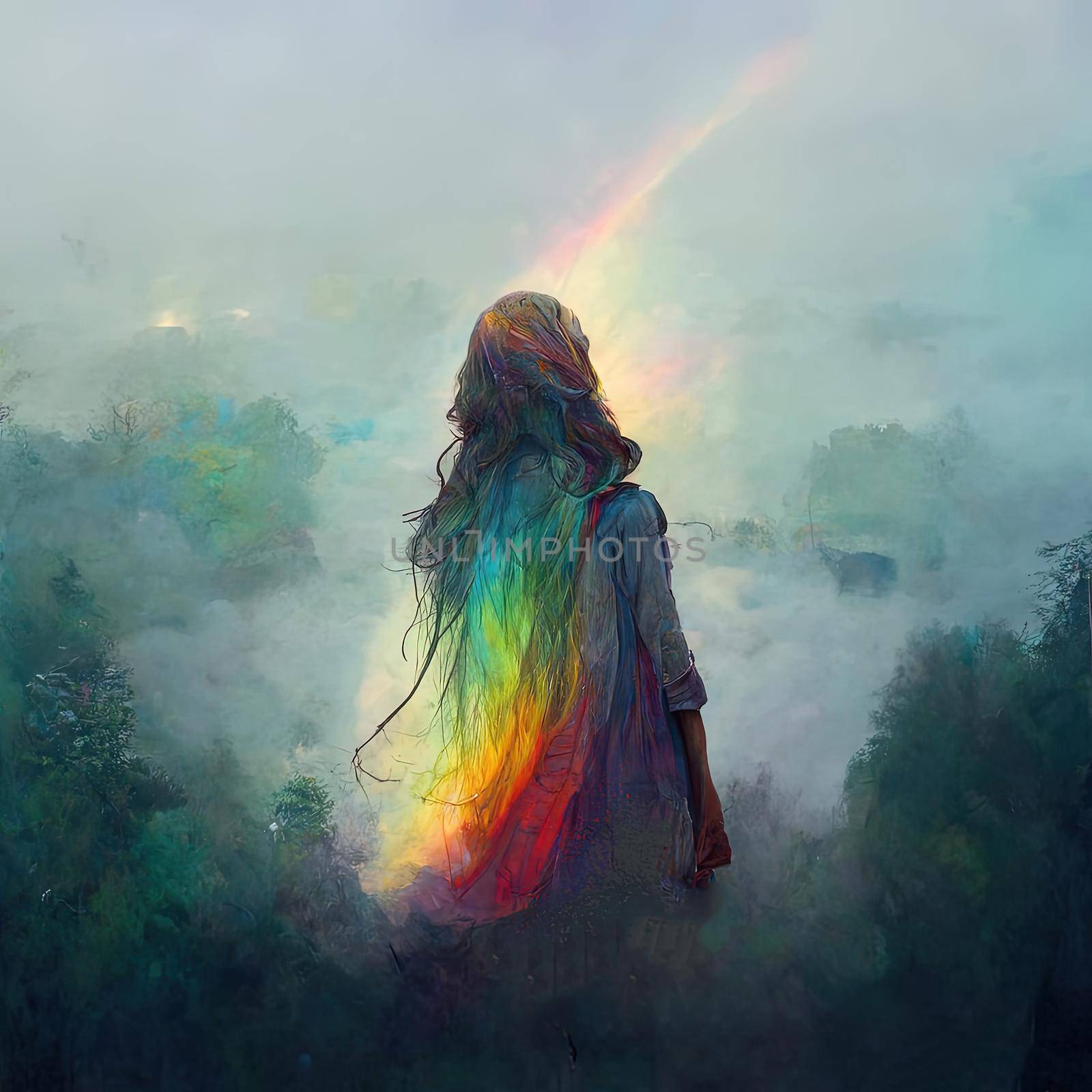 Girl with Rainbow, Symbol of LGBT. Illustration of loneliness by macroarting