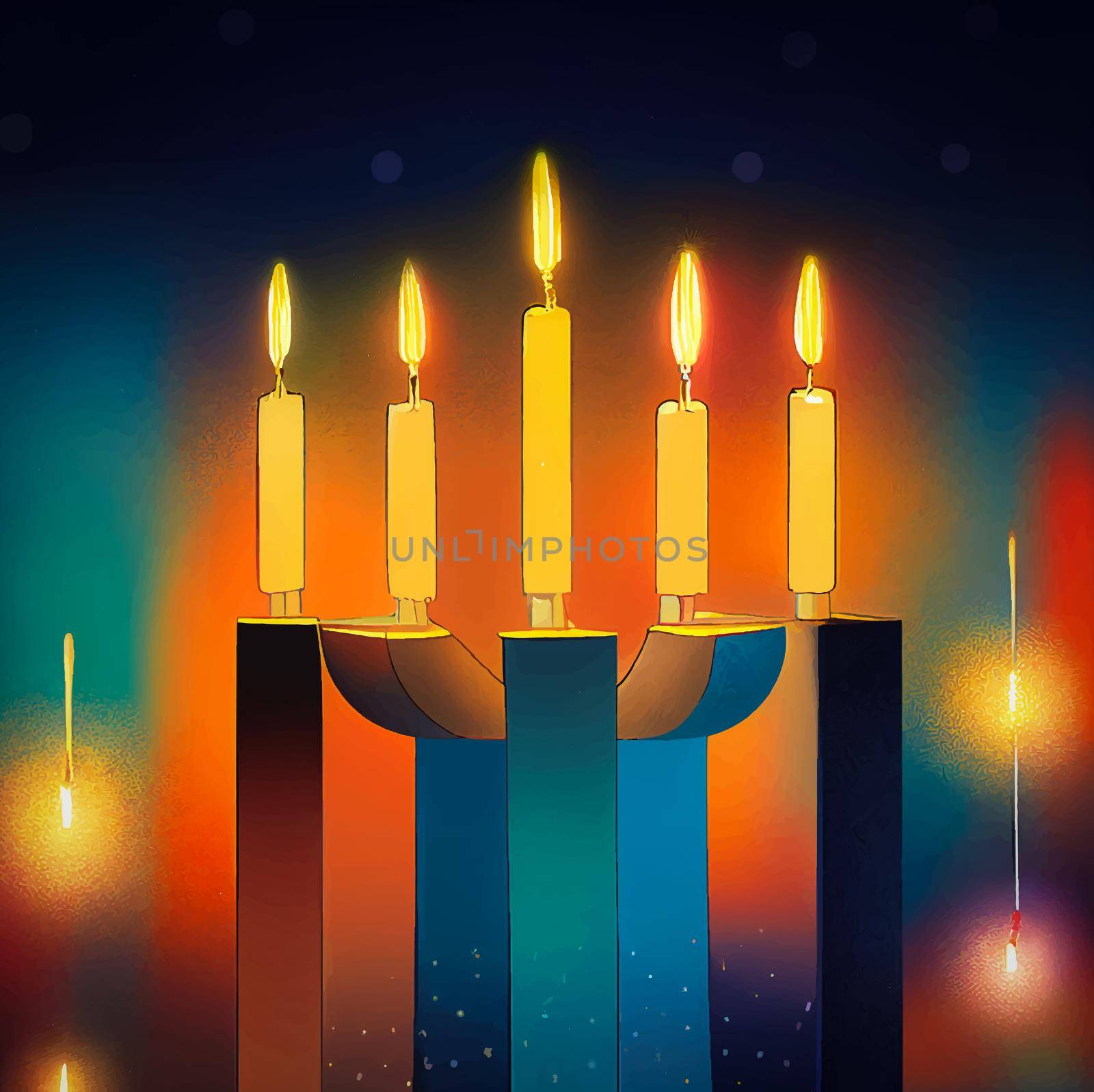 illustration of jewish holiday Hanukkah background with menorah and burning candles. Hanukkah celebration. by JpRamos