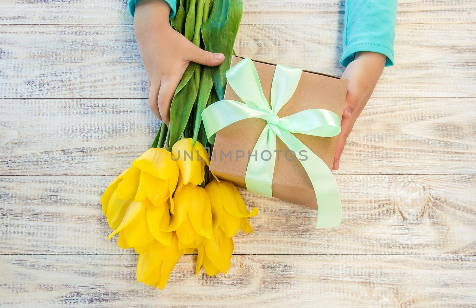 gift and flowers. selective focus. holidays and events.
