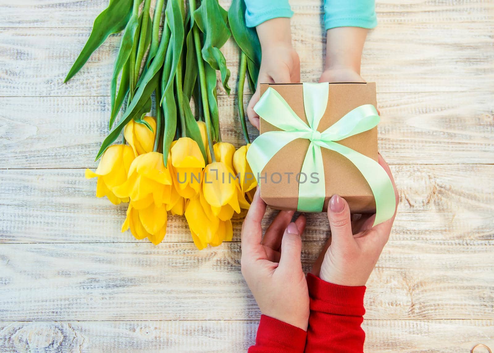 gift and flowers. selective focus. holidays and events.