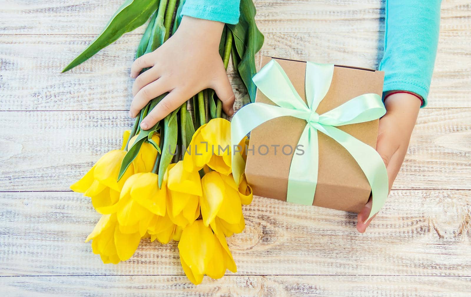 gift and flowers. selective focus. holidays and events.