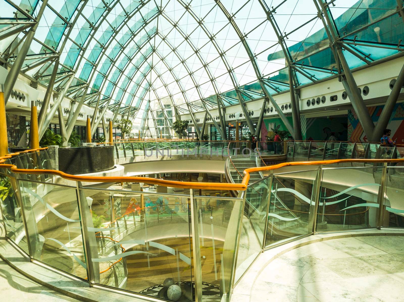 Dubai, UAE - 09.26.2022 - Staircase in the lobby of the Burjman shopping mall.