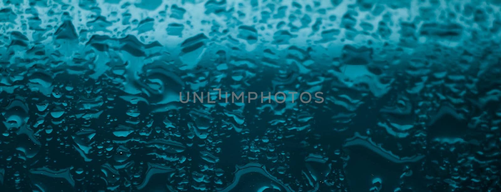 Liquid, wet and zen concept - Water texture abstract background, aqua drops on turquoise glass as science macro element, rainy weather and nature surface art backdrop for environmental brand design